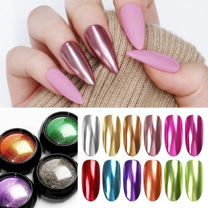 Metallic Mirror Powder Metal Nail Glitter Rose Gold Champagne Silver UV Gel Polish Chrome Dust Manicure DIY Flake Decoration nail powder