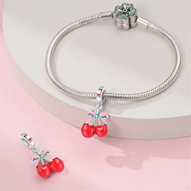 Beads Charms 925 Silver Color Strawberry Cherry Apple Avocado Fruit Charms Beads Fit Qikaola 925 Original Bracelets Fine DIY Birthday Jewelry