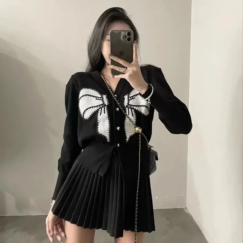 

Женский трикотажный костюм с бантом и высокой талией, Осень-зима 2023