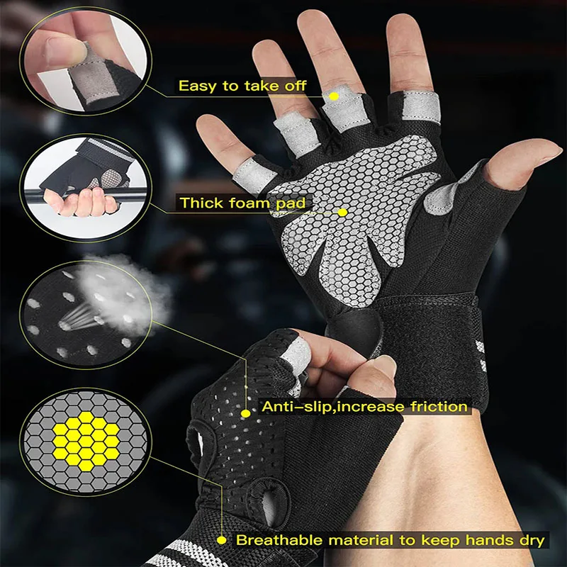 Men's and Women's Half Finger Cycling Gloves Anti Slip and Breathable Cycling Accessories Gym Exercise Wristband Gloves