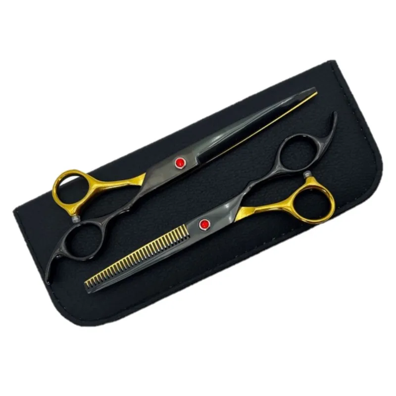 7-Inch Hairdressing Scissors  Set With Leather Cover, Hair Thinning/Straight Scissors Tools Suitable For Professional Or Home Us