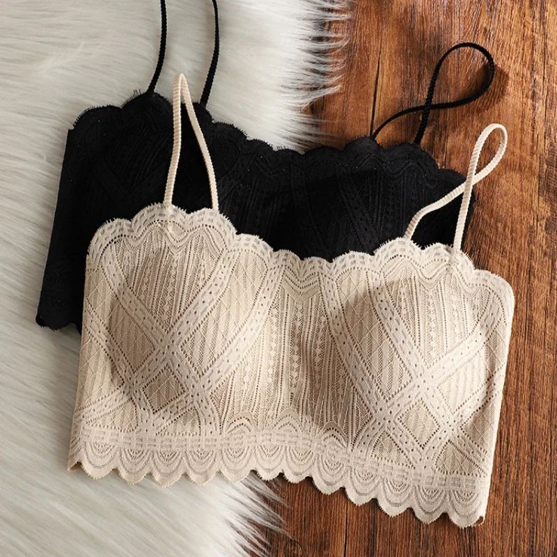 ملابس داخلية بمسند ظهر من الدانتيل بدون خياطة قطعة واحدة مع وسادات صدر وحمالة صدر ملفوفة من الحرير بدون حمالات حول الصدر