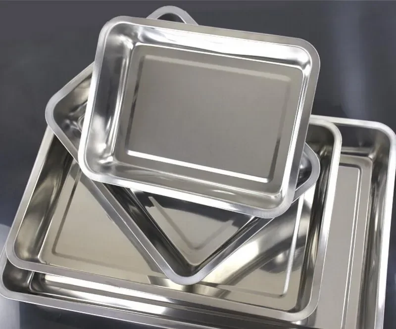 304 Stainless steel Storage Trays square plate Thick pans Rectangular tray Barbecue Deep rice dishes