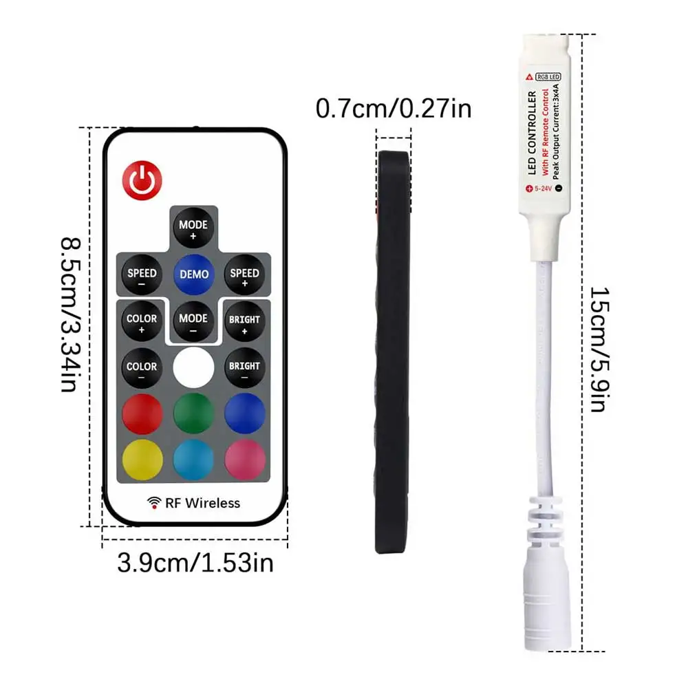 LED Strip Controller LED Dimmer Switch LED Dimmer Controller Smart Dimmer Switch Lamp Dimmer LED Strip Switch LED String Dimmer Power Cords Dimmer Switch DC5V-24V Mini Led RGB Remote Controlle RF17 keys RF Wireless Dimmer For LED Strip Lights 4 Pin Connection black White