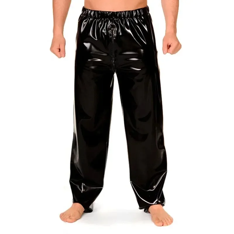 Men Trousers Leather Pants Male Zipper Crotch Elastic Waisted Long Pants Wetlook PVC Leather Toursers Vinyl Fabric Candy Color Men's Casual Daily Bottoms