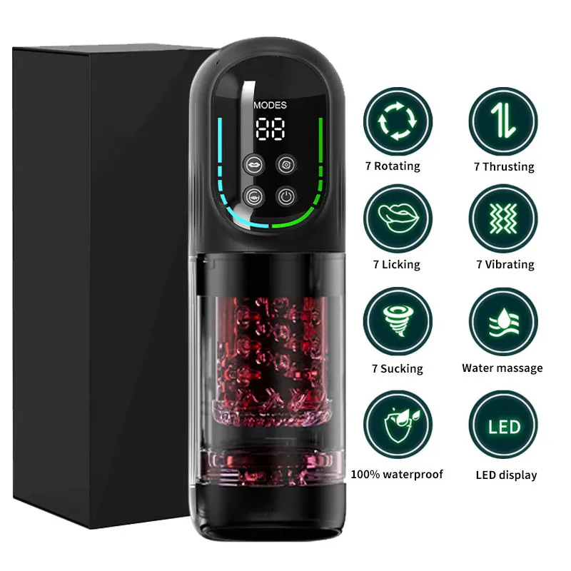 APP LED Automatic Male Masturbator Cup 7 Sucking Rotating Licking Thusting Modes Pocket Pussy Stroker Blowjob Sex Toys For Men