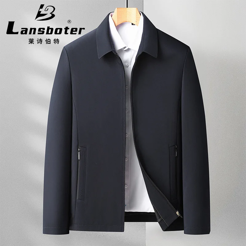 

Lansboter Black Spring And Autumn New Lapel Men's Jacket Solid Color Versatile Thin Jacket Zip Placket Middle-aged Casual