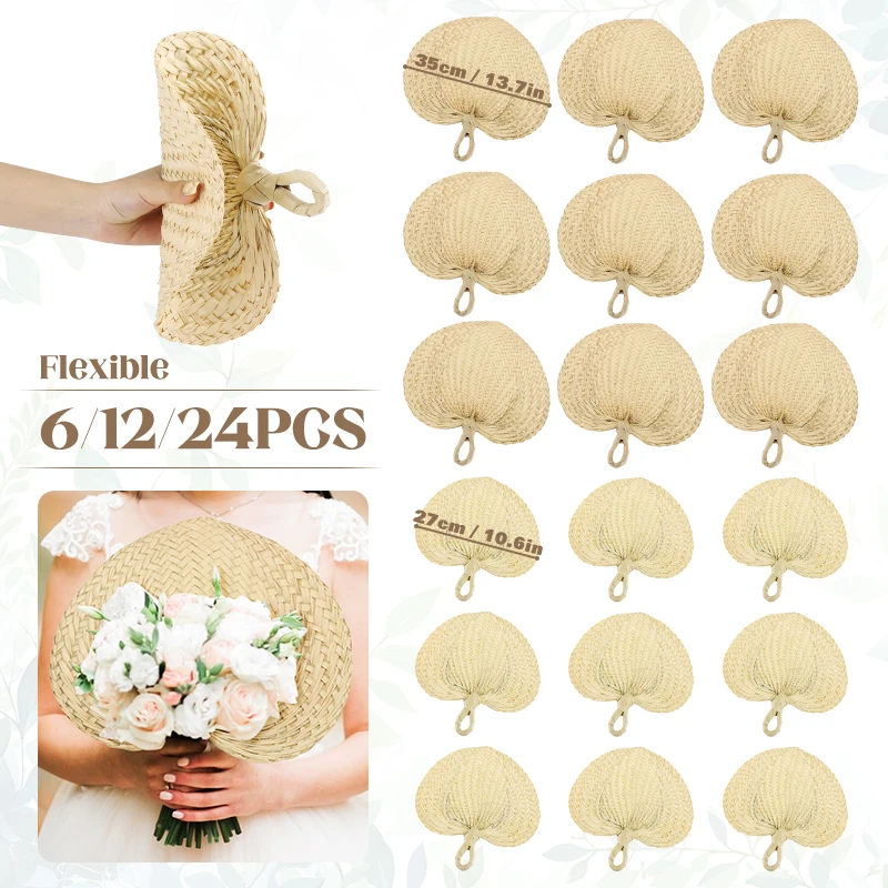 결혼식 장식용 천연 대나무 라피아 손 선풍기, 손으로 짠 선풍기, 여름 냉각 용품, 농가 벽 장식, 6-24 개  Best5