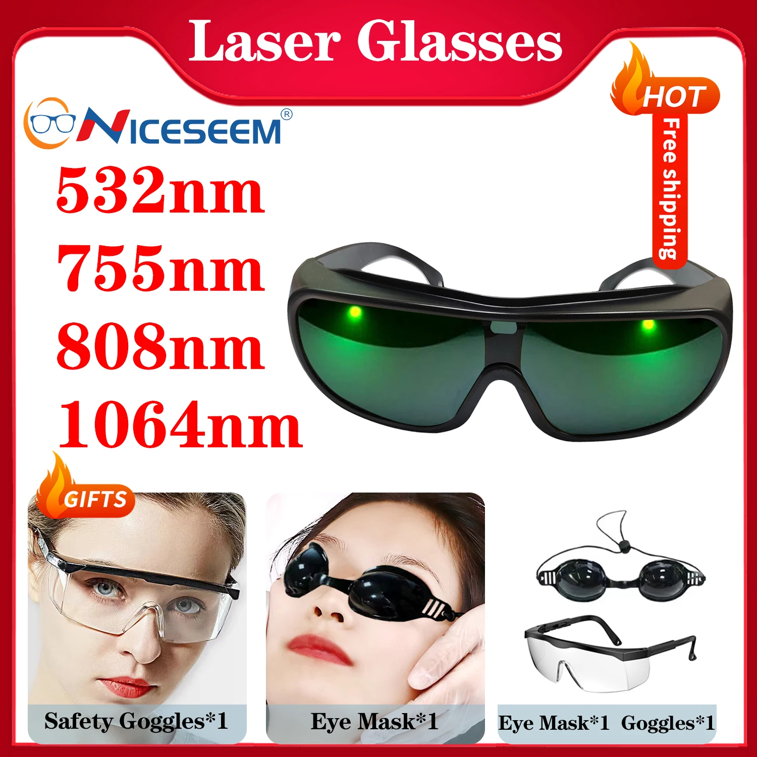 

Laser Protective Glasses Industrial Safety Lenses UV IPI IR IPL FPV OD 1064nm 532nm Protector Protection X Ray Radiation Goggles