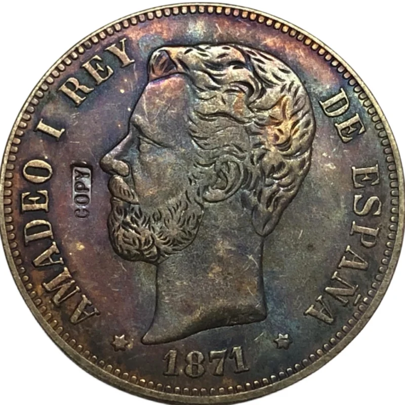 1871 Spagna 5 Pesetas-Amadeo I Copia Coin