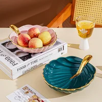 European Classical Ceramic Phnom Penh Leaf Fruit Tray Home Living Room Dim Sum Candy Snack Tray Modern High-value Dessert Bowl 2