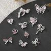10Pcs Zircon Pink Nail Art Charms 3D Luxury Bow Heart Butterfly Inlaid Pink Diamond Rhinestone Decoration DIY Manicure Parts 2