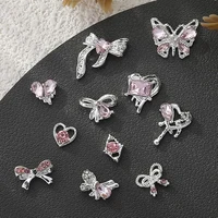 10Pcs Zircon Pink Nail Art Charms 3D Luxury Bow Heart Butterfly Inlaid Pink Diamond Rhinestone Decoration DIY Manicure Parts 2