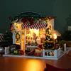 DIY Wooden Doll Houses Christmas Dessert Shop Casa Miniature Model Kit Villa Dollhouse with Furniture Led Light for Friends Gift 4
