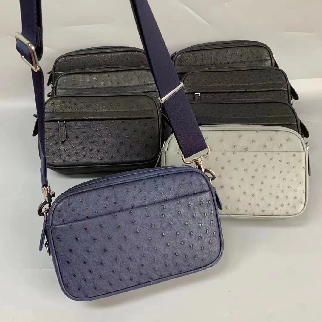 

2023 New Luxury Ostrich Skin Men Shoulder Bag Leisure Genuine Leather Messenger Bag Large Capacity Crossbody Bag 45