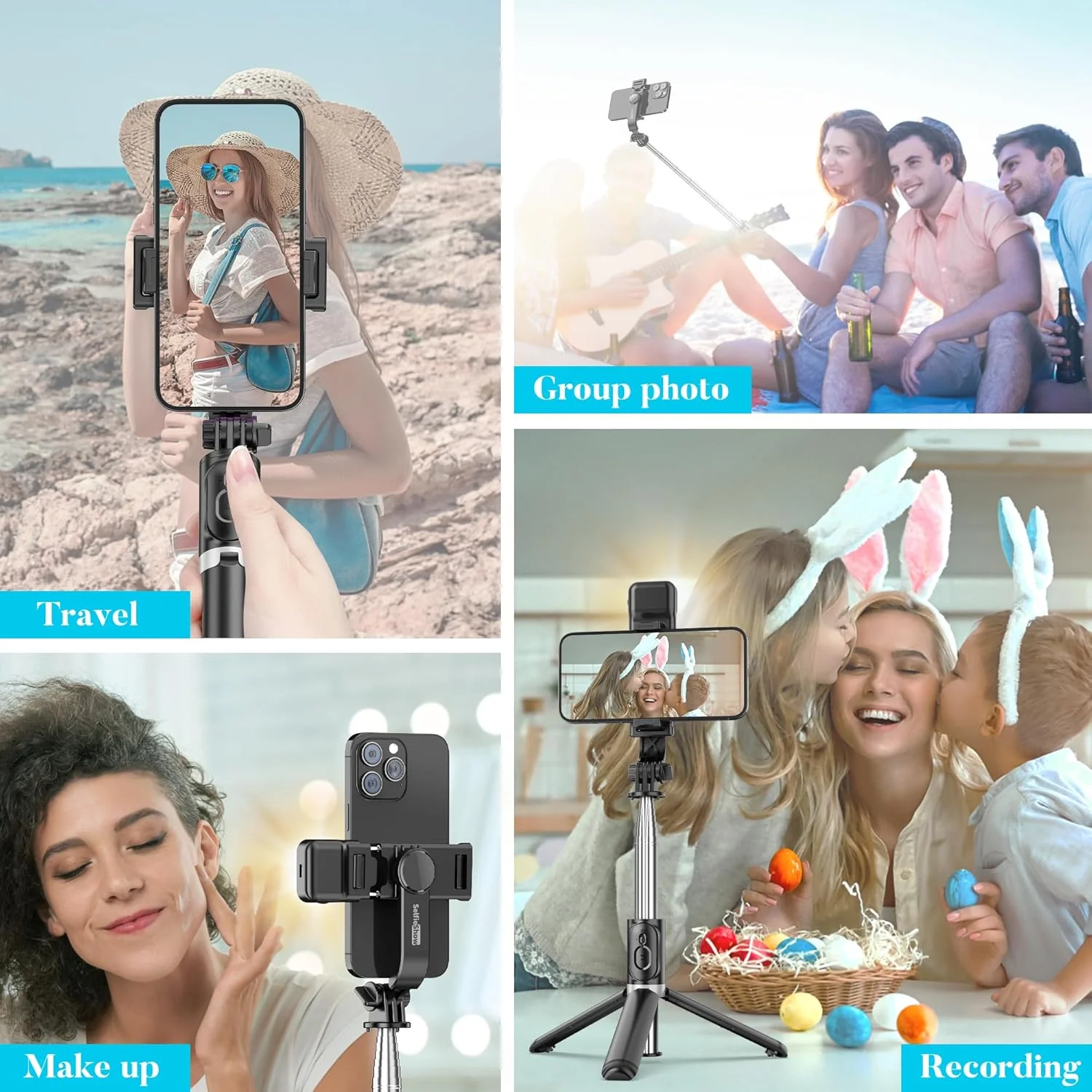 Portable Selfie Stick Tripod with Bluetooth Remote & LED Light
