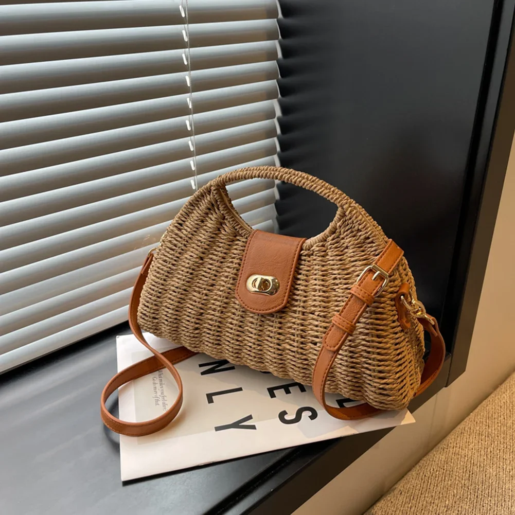 2025 Women Crossbody Bags Summer Woven Shell Female Holiday Tote Bag Handmade Fashion Casual Simple Elegant Lady Straw Bag