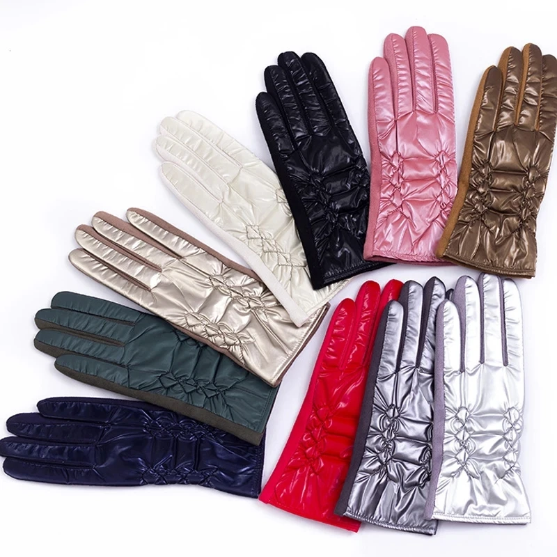 Down Cotton Keep Warm Winter Gloves Female Waterproof Thermal Fleece Lined Touch Screen Non-slip Riding Motorbike Women Gloves
