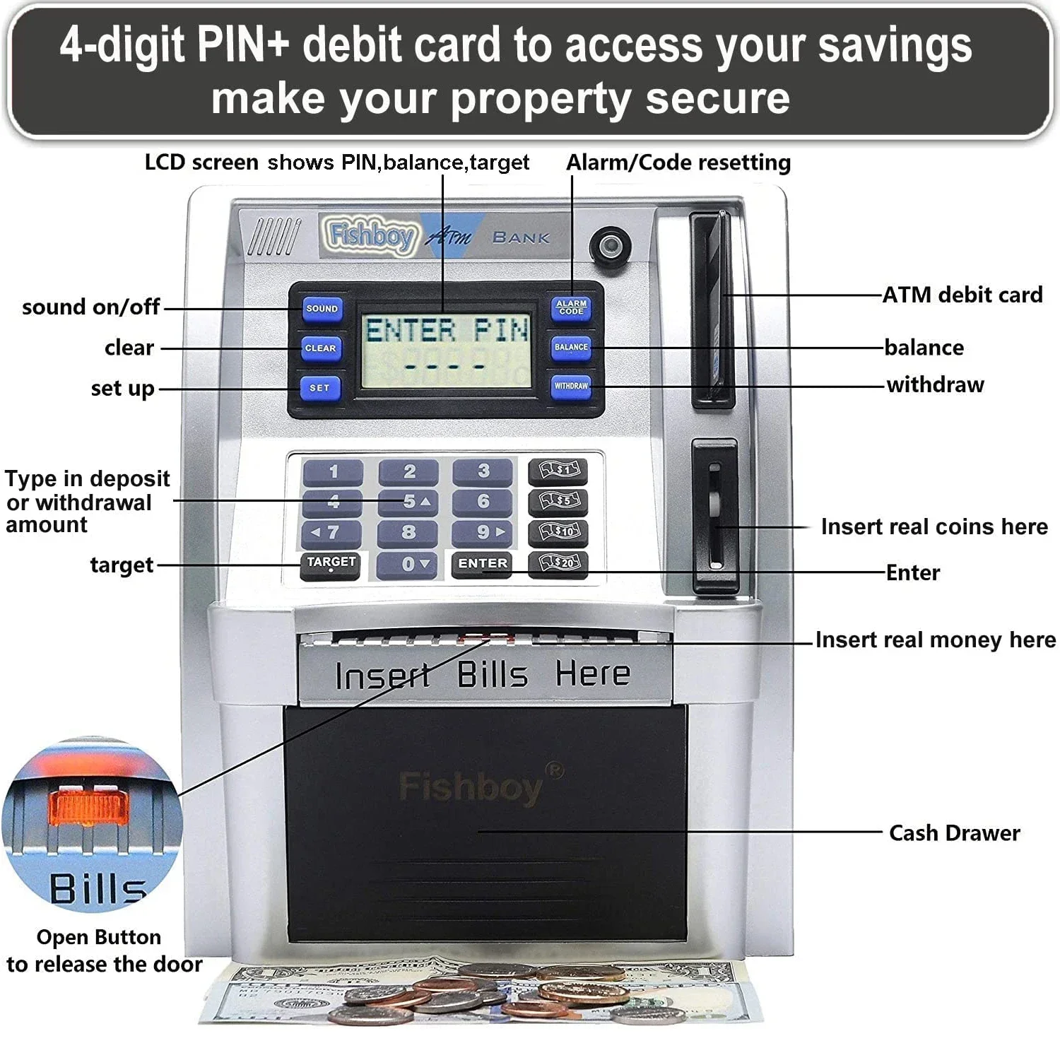 Electronic Piggy Bank ATM Password Money Box Cash Coins Saving Box ATM Bank Safe Box Automatic Deposit Banknote Christmas Gift 5