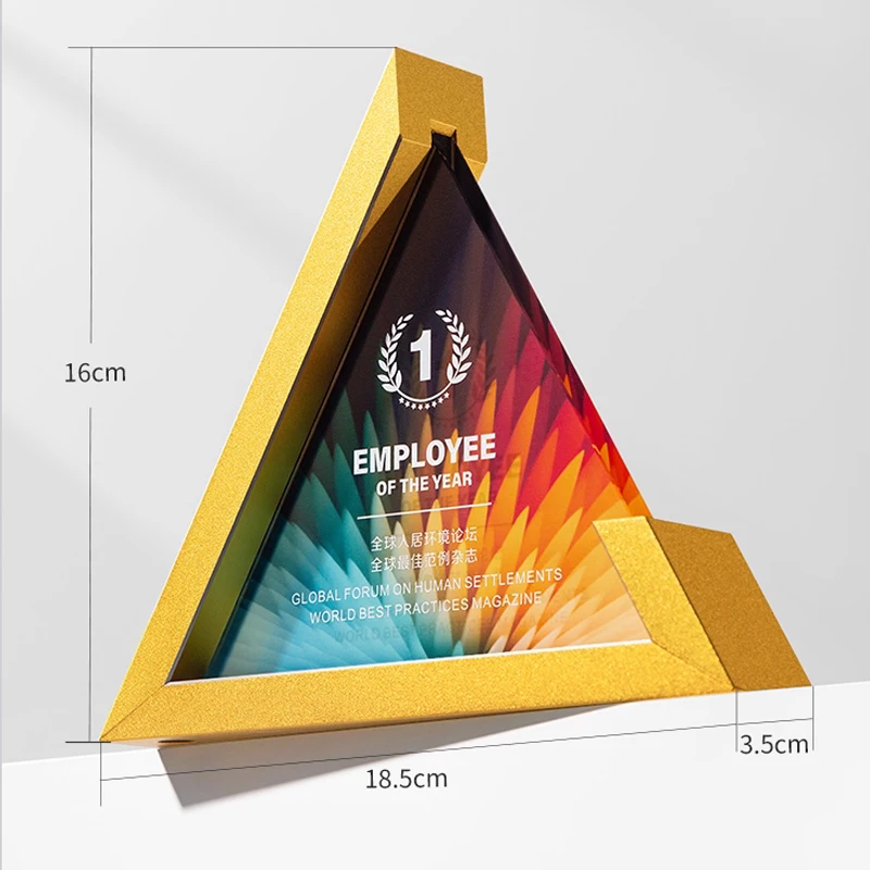 Customized Triangle Shape Metal Crystal Trophy, Excellent Staff Company Annual Meeting Awards, Home Decor Outstanding Medal, 1Pc
