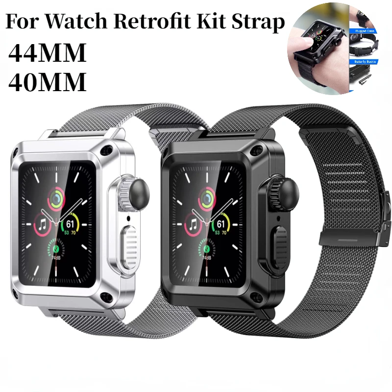 

Milanese Loop Strap For Apple Watch Series 6 5 4 SE 44mm Metal Stainless Steel Protected Glass Case For Apple Watch Band 40mm