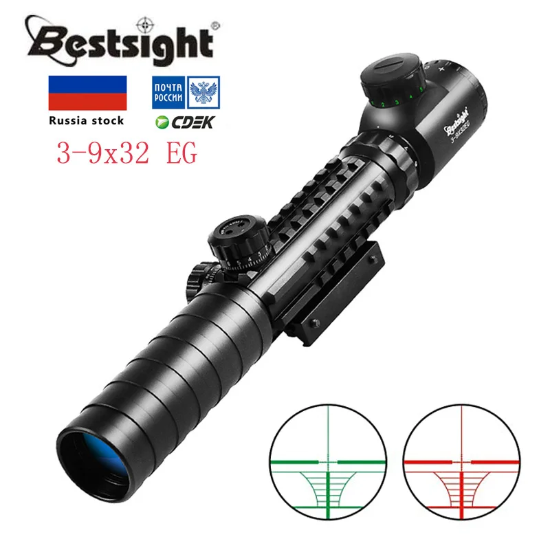 Airsoft 3-9x32EG Red/Green Crosshair Rifle Scope with Tri-rail and Scope Mount 