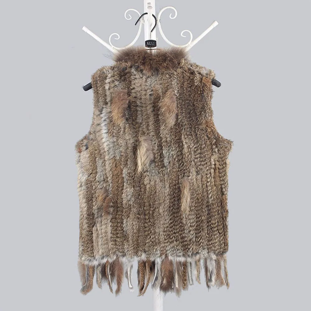 New Style Genuine Rabbit Fur Vest Women Knitted Tassels