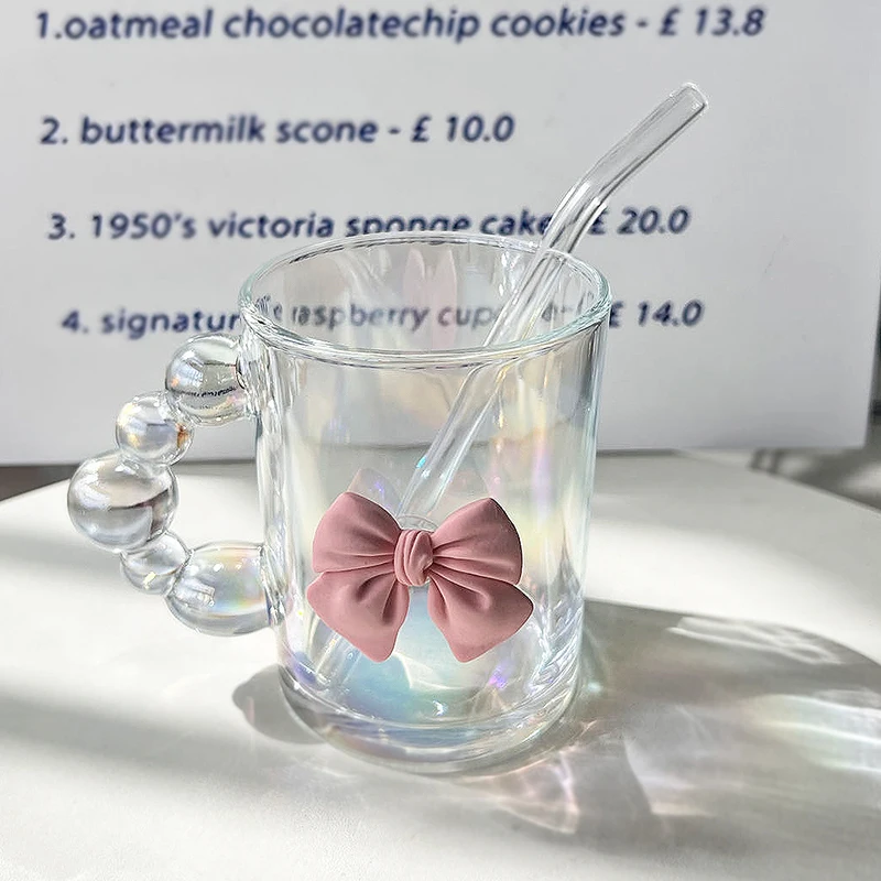 Creative Glass Cup Multi-Color Bubble Luxury Straw Cup Household Handgrip Home Office Drink Water Juice with Handle Mug