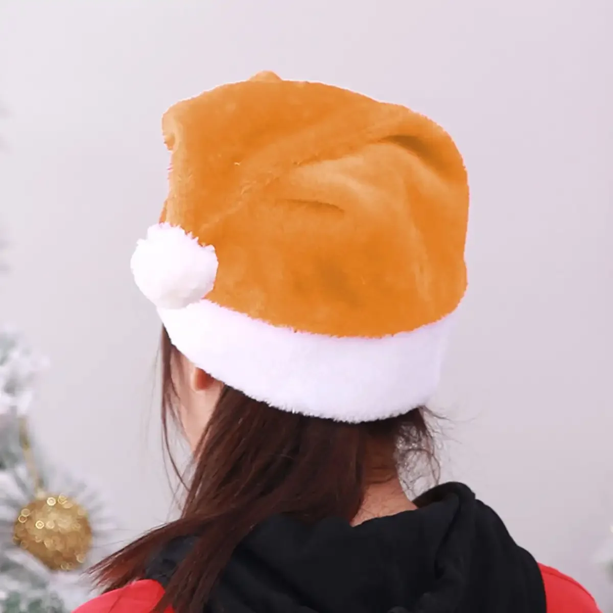 1pc Christmas Black Red Plush Hat Santa Novelty Hat Kids Christmas Decorations For New Year Home Santa Claus Gift Party Supplies Christmas Beanie Hat