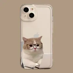 Black Clear Phone Case with Funny Working Cat Design - Cute and Stylish Cover - iPhone 12 Mini (Style 1)