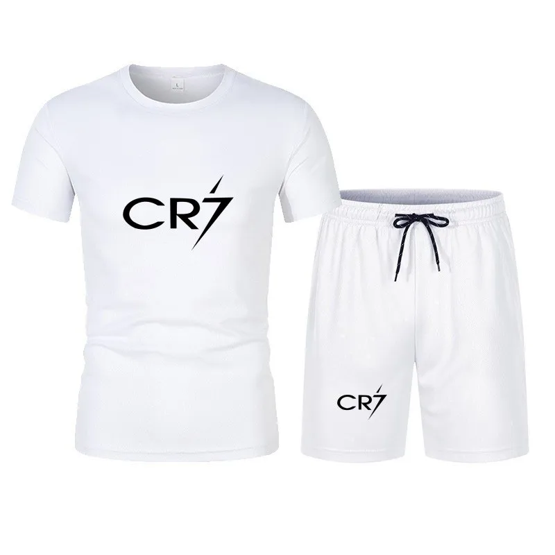 Mens Sets 2024 Summer Suit CR7 T Shirts and Shorts Fashion Football Basketball Jogging Fitness Gym Outfit Clothes Short Set Men 2