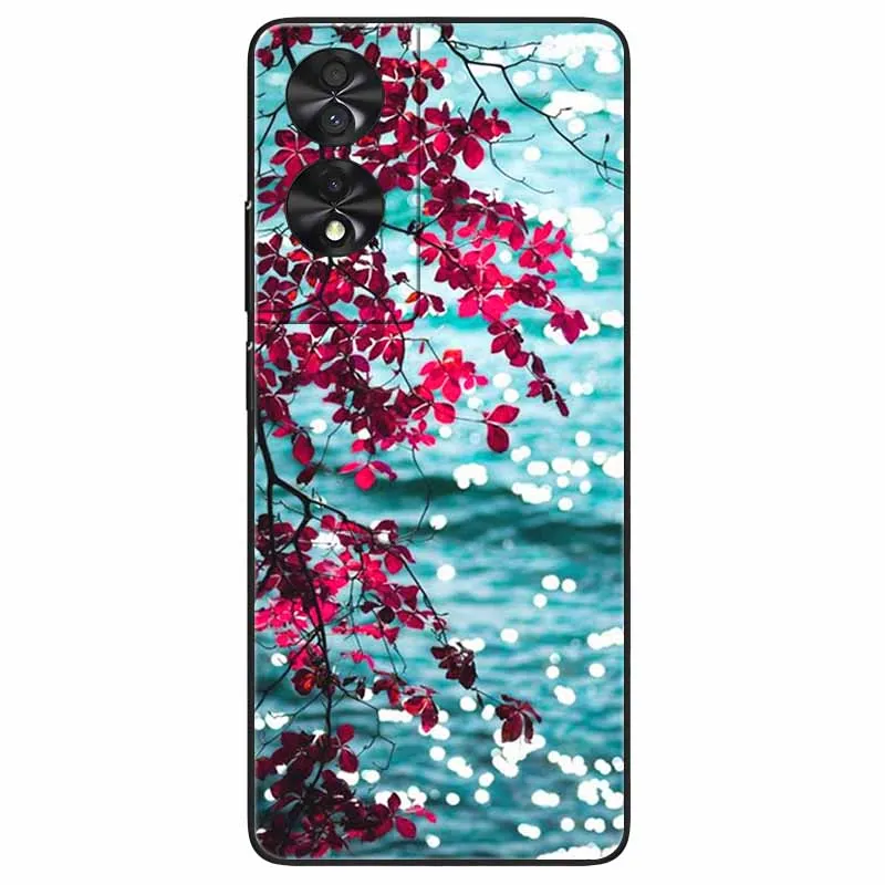 Floral Silicone Soft TPU Phone Cover with Black Bumper