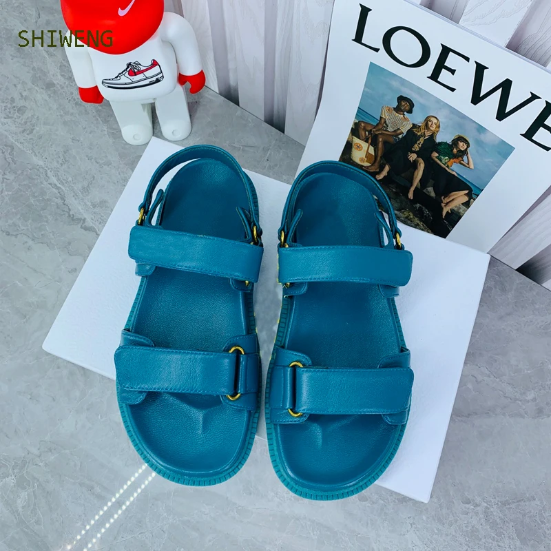 

Summer New Thick Sole Sandals Women 2023 Magic Tape Flat Platform Beach Vacation Shoe Woman Leisure Flats Sandals