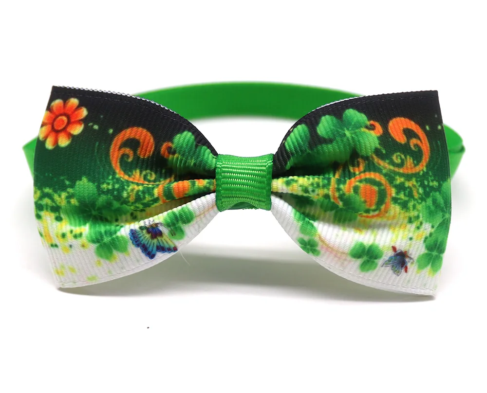 10Pcs ST Patrick's day Pet Supplies Dog Bowtie Pet Dog Cat Bow Tie Neckties White Green Dog Bows Pet Bowties Dogs Supplies 5
