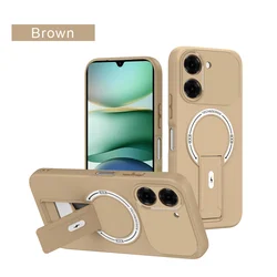 Premium Shockproof Magnetic Folding Stand Phone Case with Internal Flocking Finish for Redmi A7 Pro 5G (Brown)