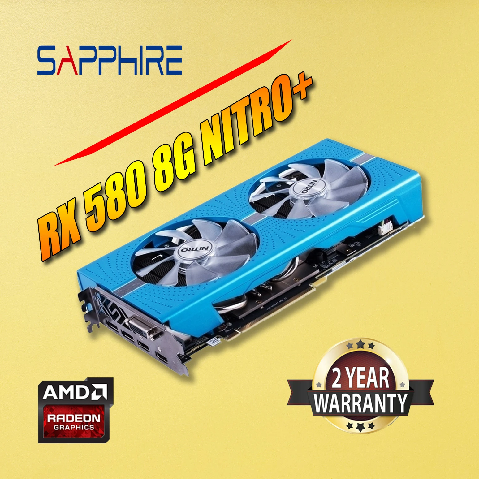 SAPPHIRE 그래픽 카드, AMD RX 580, 8G NITRO + 256 비트 GDDR5, RX580 시리즈 카드, RX580 디스플레이 포트, 플레이카 중고