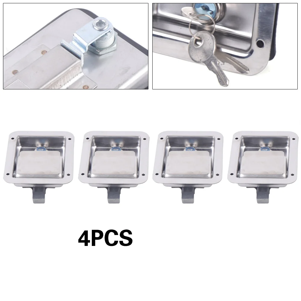 4 Pcs RV Truck Tool Box Lock Stainless Steel Two Keys Trailer Paddle Door Latch Handle Waterproof 5.5