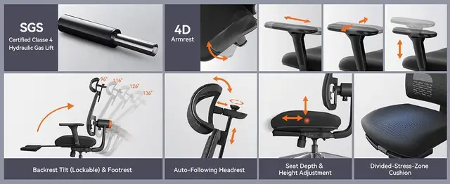 Silla ergonómica con reposapiés NEWTRAL MagicH-BP Respaldo de seguimiento  automático Soporte lumbar adaptable