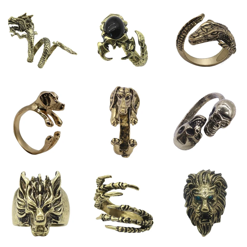 Gothic Punk Animal Ring Pet Dog Dragon Wolf Head Bird Lion Head - Main Image