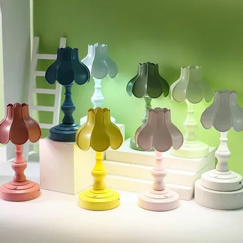 레트로 연꽃 잎 야간 조명 데스크탑 미니 장식 장식품, USB 충전 마카롱 스타일 침대 옆 조명, 소형 테이블 램프