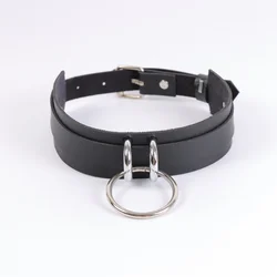 Edgy Black PU Leather Choker Necklace with Circular Pendant (Style 1)