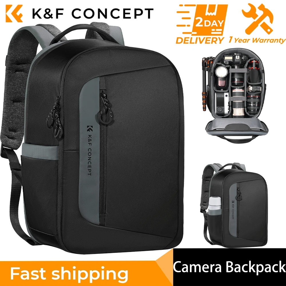 K & F Concept 사진 카메라 배낭 카메라 가방, 방수 대용량, DSLR 카메라 캐논 니콘 소니 펜탁스, 22L