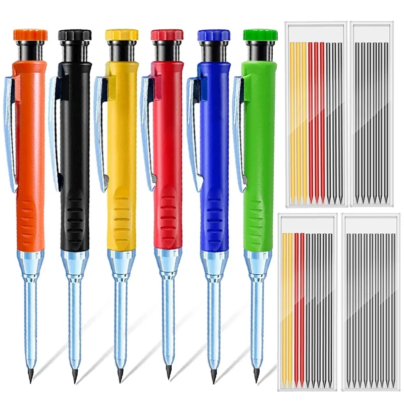 Carpenter Pencil Solid Mechanical Long Head For Woodworking Construction With Sharpener Stationery Supplies