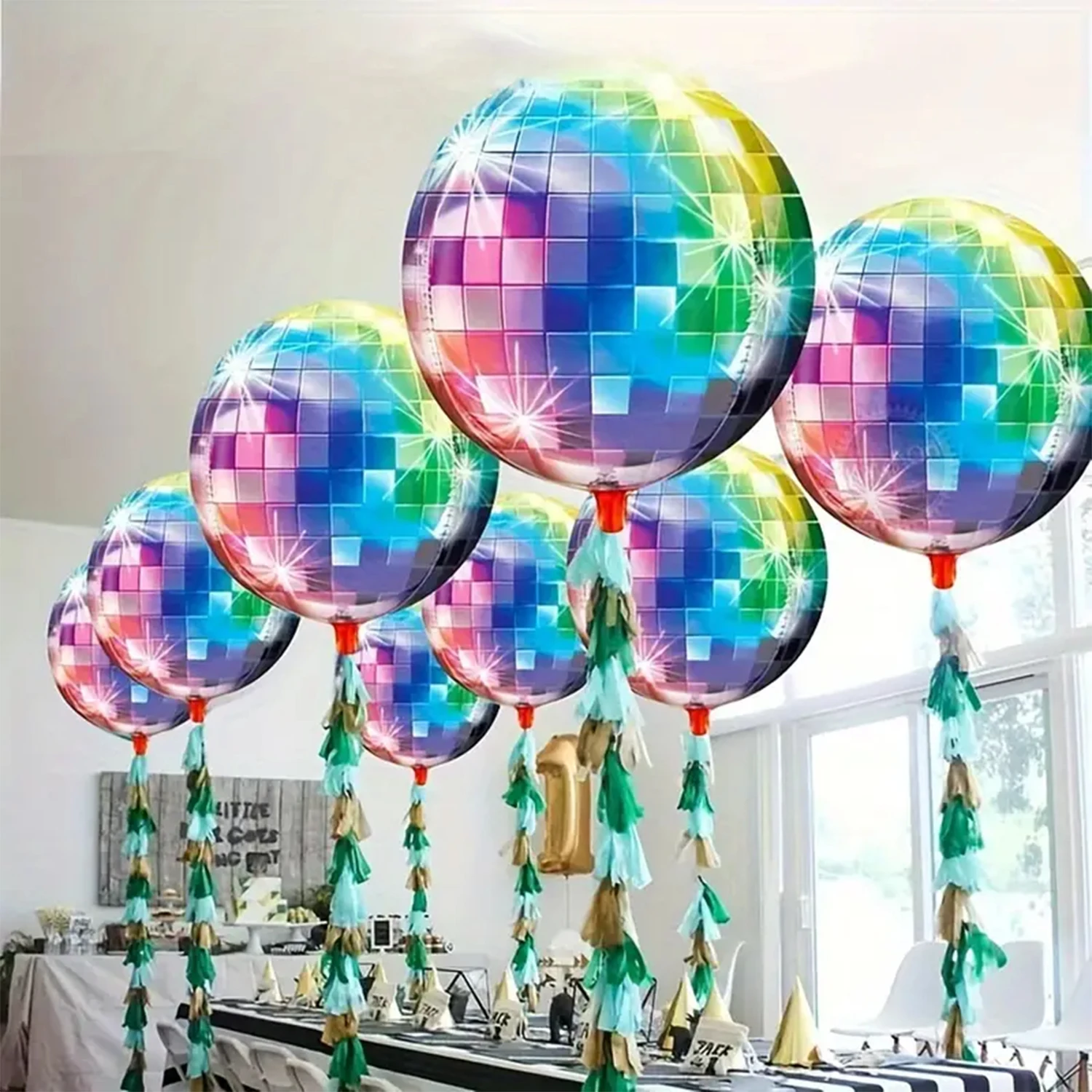 Set of 6 Metallic Disco Dance Party Balloons - 22 Inch Aluminum Film Decor