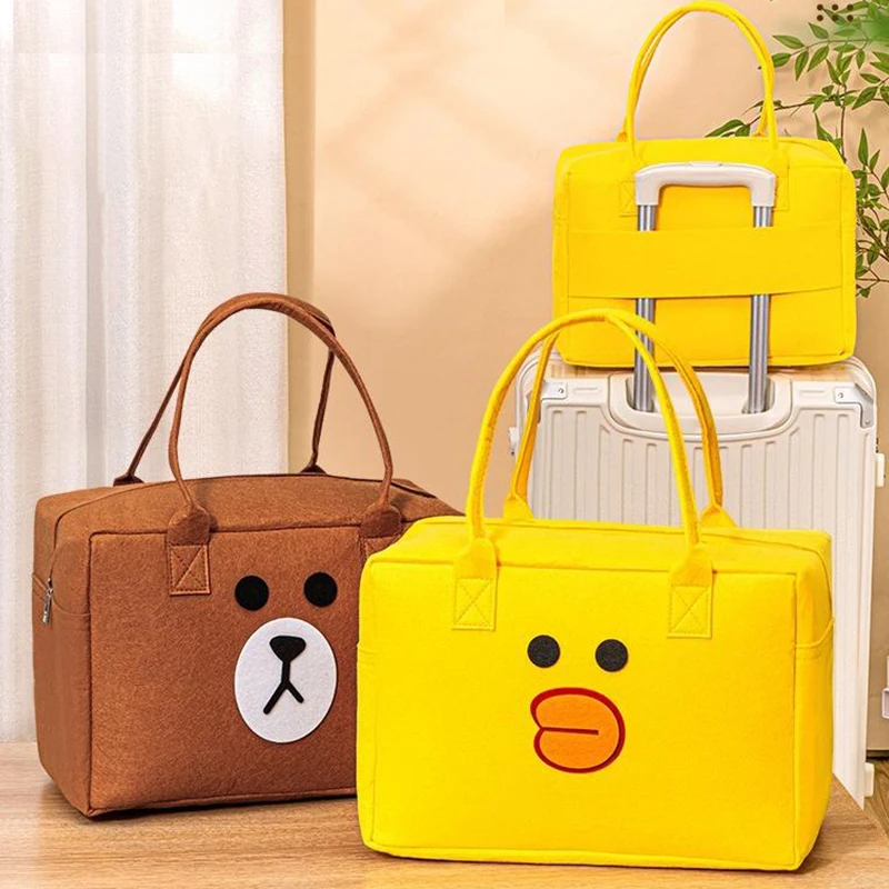

Cartoon Travel Felt Bag Large Capacity Storage Bag Portable Luggage Bag Felt Tote Bag Cosmetic Bag Women's Handbag