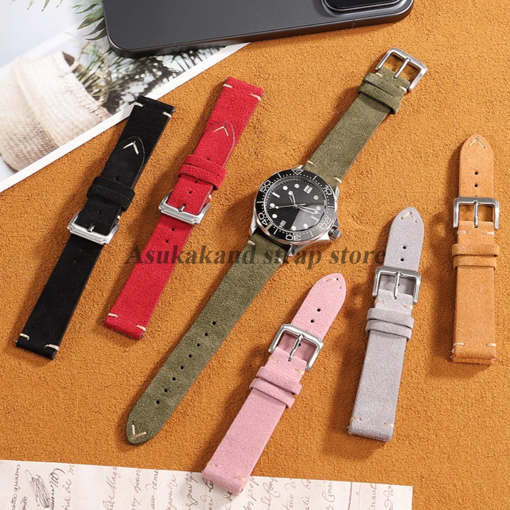 Luxurious Suede Quick Release Watch Bands, Soft Calfskin Strap