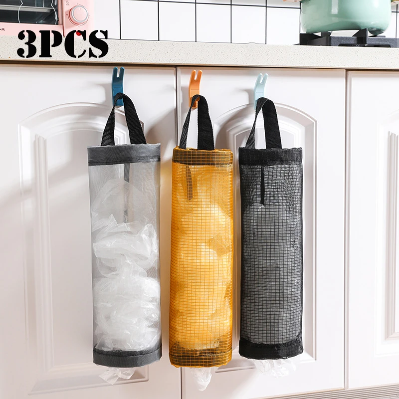 Soporte para bolsa de comestibles, dispensador de bolsas de plástico de montaje en pared, almacenamiento organizador de basura, cocina, 1/2/3 piezas| | - AliExpress