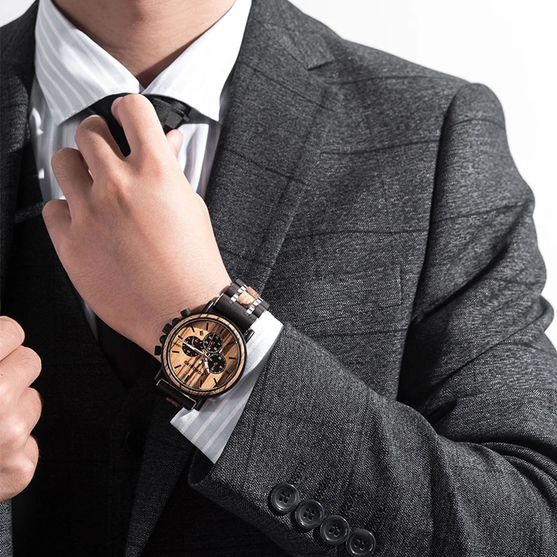 BOBO BIRD Mens Watches, Wooden Analog Quartz Watch Chronograph Quartz Wristwatch