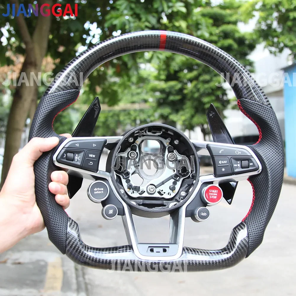 Carbon Fiber Steering Wheel for Audi R8 TT TTS 2016-2023 Sport Racing Wheel with Buttons Paddle Shifts Trim Cover Star Buttons - Image 2