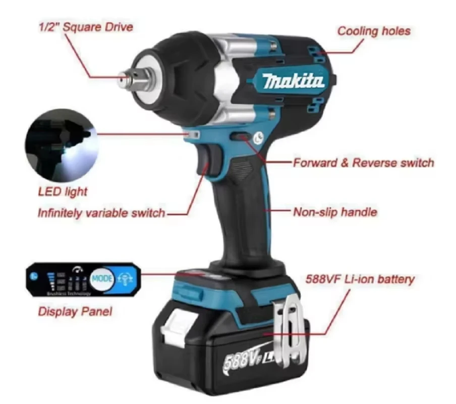 Makita DTW700 1000N.m Cordless Impact Wrench Brushless Electric Wrench Screwdriver Large Torque Auto Repair Power Tools 5